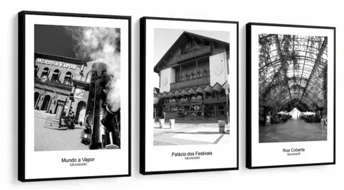 kit 3 quadro decorativo gramado cidade de gramado pontos turíticos decor casa hall de entrada quarto sala com molduras