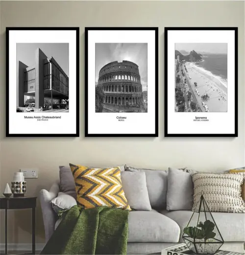 kit 3 quadro decorativo são paulo roma rio de janeiro pontos turíticos decor casa hall de entrada quarto sala com molduras
