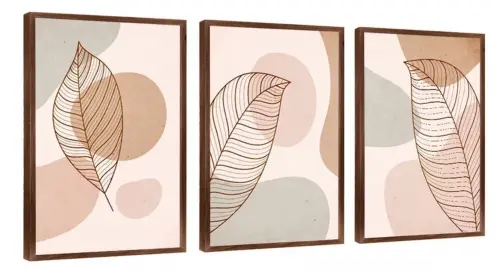 kit 3 quadro decorativo abstrato bege claro gold listras claro minimalista  sala decor hall da casa com molduras