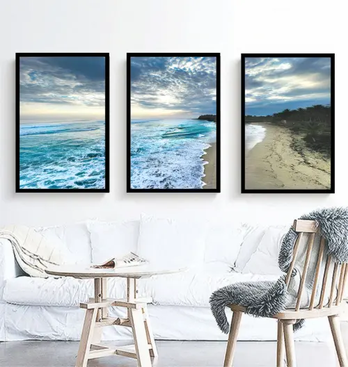 kit 3 quadro decorativo paisagem praiana praia azul decor pousada