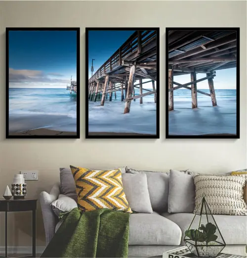 kit 3 quadro decorativo praia deck paisagem praiana decor pousada