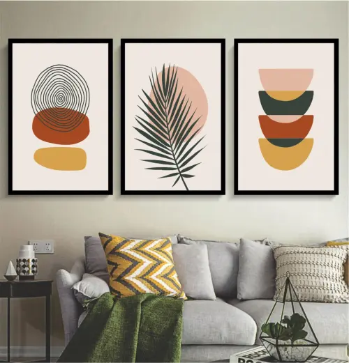 kit 3 quadro decorativo abstrato bege claro gold listras claro minimalista  sala decor hall da casa com molduras