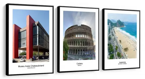 kit 3 quadro decorativo são paulo roma ipanema rio de janeiro po