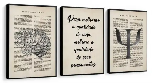 kit 3 quadro decorativo cunsultório de psicologia mente humana p