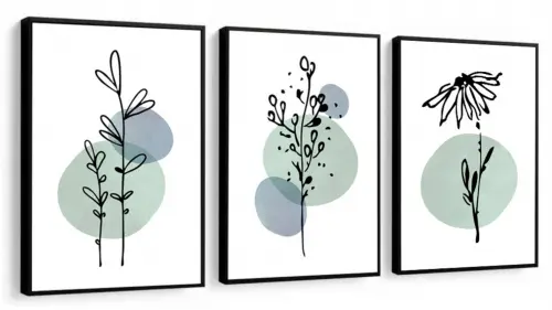 kit 3 quadro decorativo galhos abstrato verde folhas gold luxo sa
