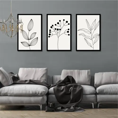 kit 3 quadro decorativo galhos preto e branco gold luxo sala quar