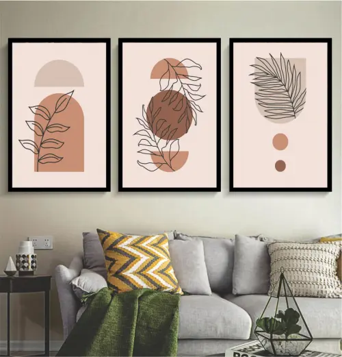 kit 3 quadro decorativo abstrato bege claro gold listras claro minimalista  sala decor hall da casa com molduras