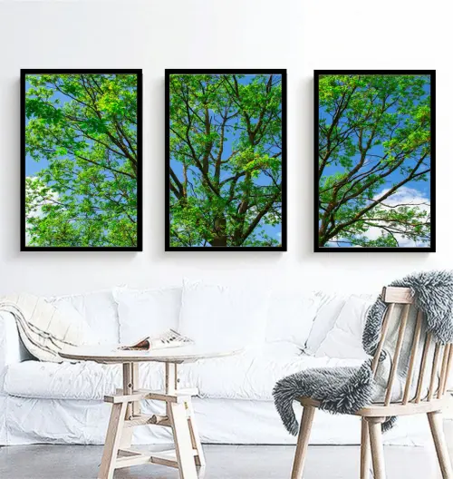 kit 3 quadro decorativo árvores verde campo natureza campo sítio fazenda casa decor quarto sala com molduras