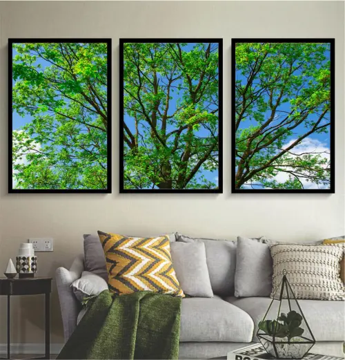 kit 3 quadro decorativo árvores verde campo natureza campo síti