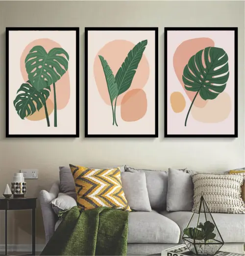 kit 3 quadro decorativo costela de adão folhas verdes sítio fazenda casa decor quarto sala com molduras