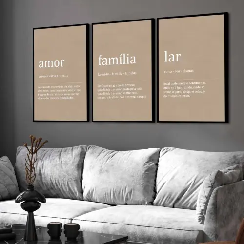 kit 3 quadro decorativo família lar casa casal com molduras