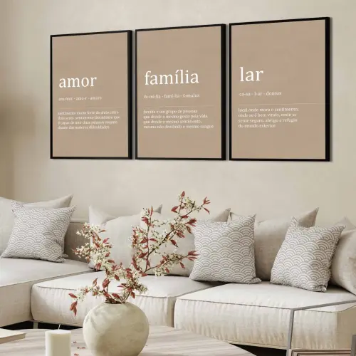 kit 3 quadro decorativo família lar casa casal com molduras