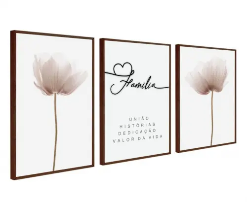 Quadro Decorativo Flores brancas douradas Sala Moldura
