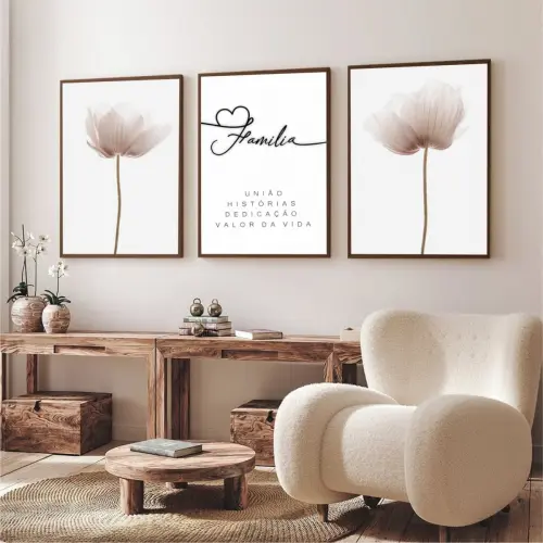 Quadro Decorativo Flores brancas douradas Sala Moldura