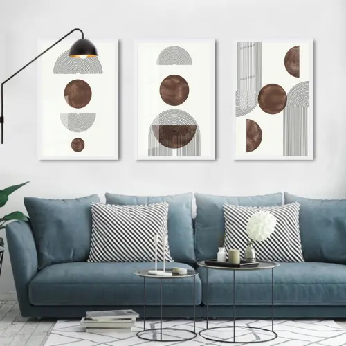 kit 3 quadro decorativo abstrato marrom claro gold claro minimalista  sala decor hall da casa com molduras
