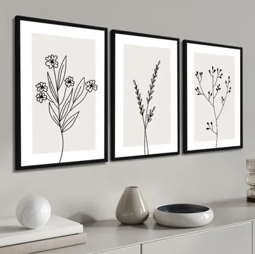 kit 3 quadro decorativo galhos preto e branco gold luxo sala quarto decor pousada casa com molduras