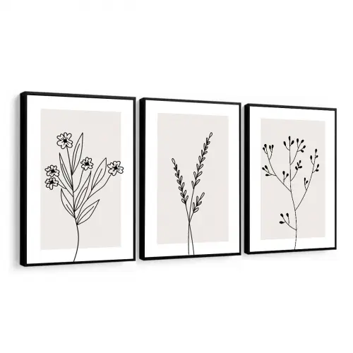 kit 3 quadro decorativo galhos preto e branco gold luxo sala quar