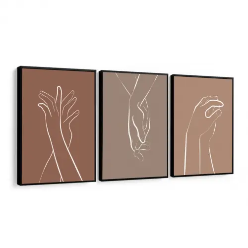 kit 3 quadro decorativo casal romantico namorados mãos dadas sal