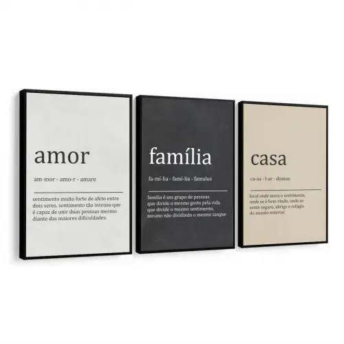 kit 3 quadro decorativo família lar decor casa casal trio com molduras