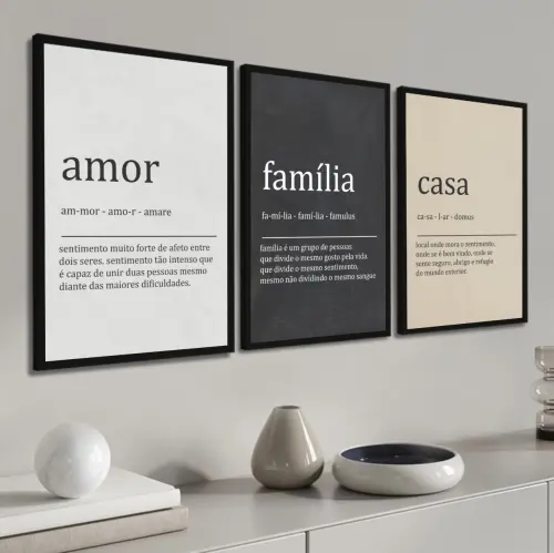 kit 3 quadro decorativo família lar decor casa casal trio com mo