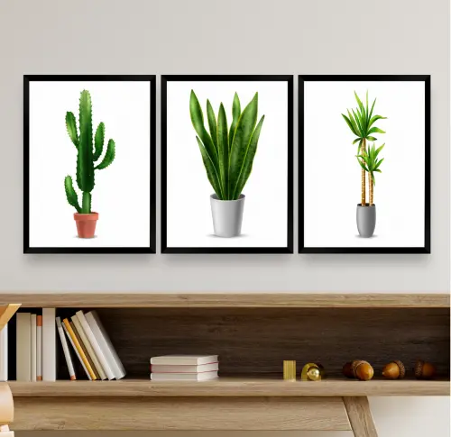 Quadro Decorativo vaso Folhas cactos Folhagem Verde sala quarto sítio decor de varanda Moldura