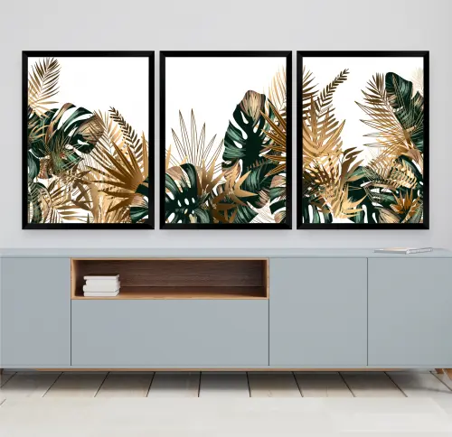 kit 3 quadro decorativo costela de adão monstera folhagem sala q
