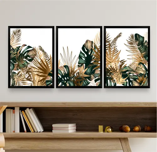 kit 3 quadro decorativo costela de adão monstera folhagem sala quarto decor sítio casa com molduras