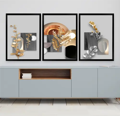 Quadros Decorativos cinza Dourados Gold Luxo Vintage sala quarto casa decor Moldura