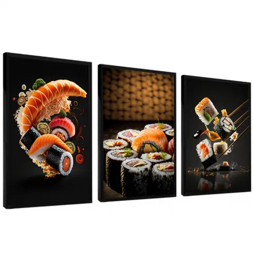 kit 3 quadro decorativo Arigatô Sushi comida cozinha japonesa de