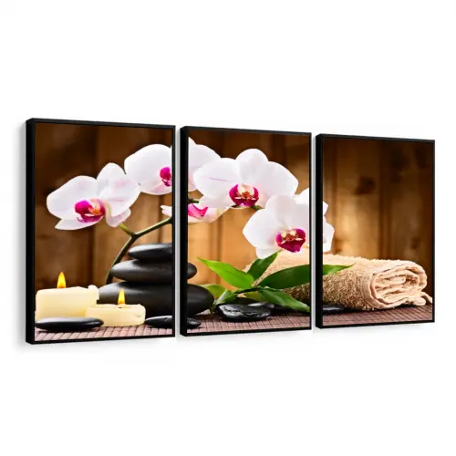 kit 3 quadro decorativo flores brancas orquideas sala quarto deco