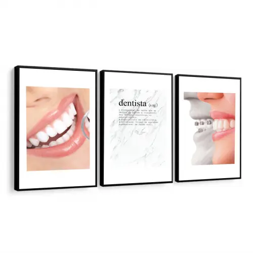 kit 3 quadro decorativo odontologia dentista dente consultório o