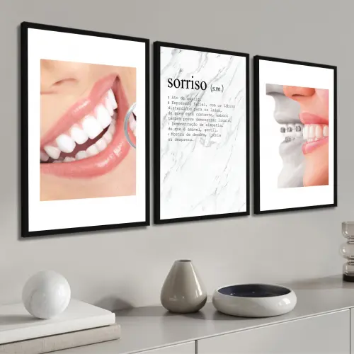 kit 3 quadro decorativo odontologia dentista dente consultório odontologico sala decor com molduras