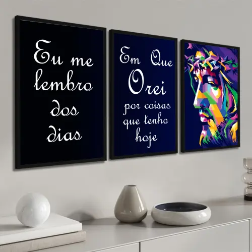 kit 3 quadro decorativo deus  jesus cristo fé decor casa sala quarto  molduras
