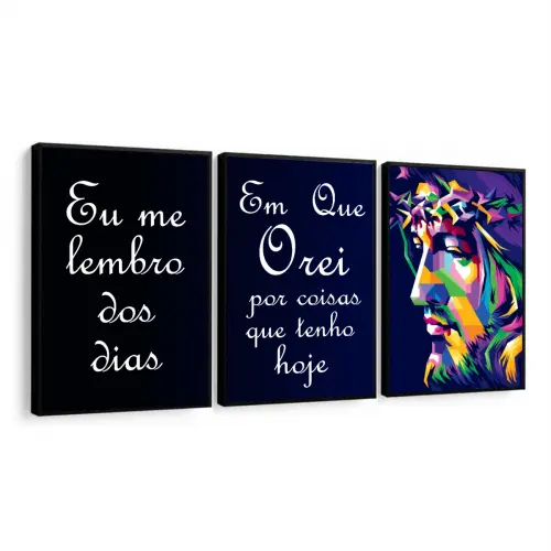 kit 3 quadro decorativo deus  jesus cristo fé decor casa sala qu
