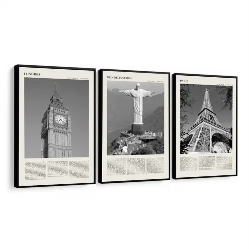 Quadro Decorativo londres rio de janeiro paris torre eiffel Sala 
