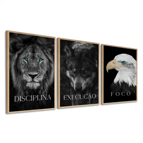 kit 3 quadro decorativo motivacional águia leão lobo empresa di
