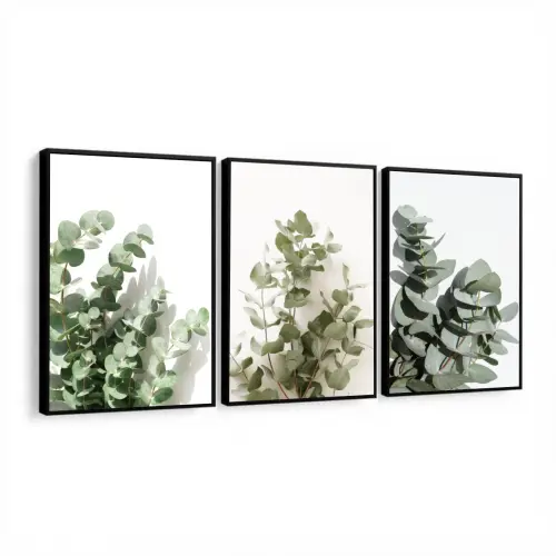 kit 3 quadro decorativo folhas verdes ramo de galhos folhagem sal