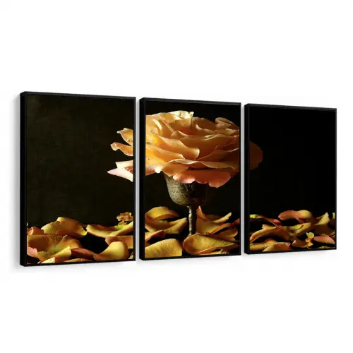 Quadro Decorativo Flor amarela douradas Sala com Moldura