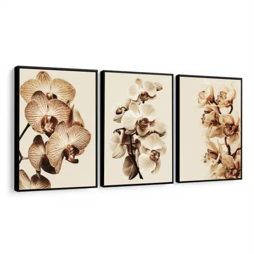 kit 3 quadro decorativo flores brancas retro orquideas sala quart