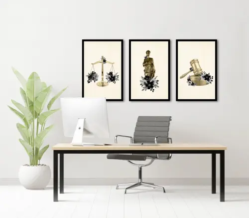 kit 3 quadro decorativo advocacia deusa da justiça direito juram