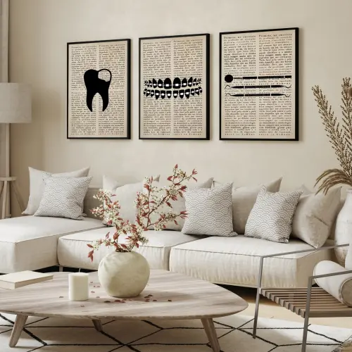 kit 3 quadro decorativo odontologia dentista dente aparelhos odontologicos sala decor casa com molduras