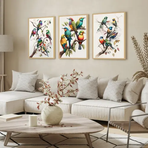 kit 3 quadro decorativo passarinhos galhos pássaros sala decor c