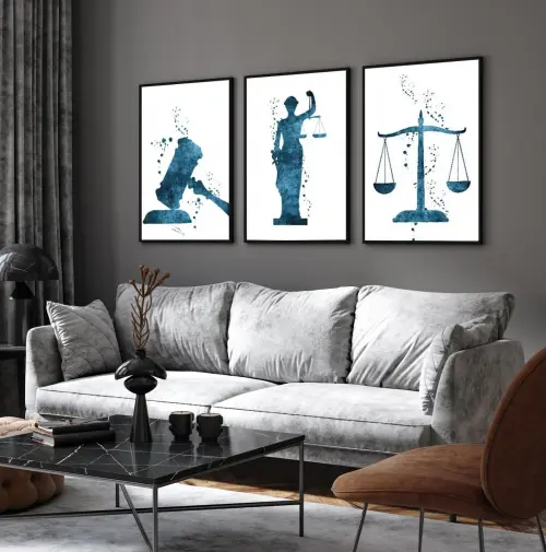 kit 3 quadro decorativo advocacia deusa da justiça direito juram