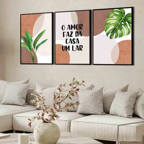 kit 3 quadro decorativo família lar decor casa casal trio abstrato com molduras
