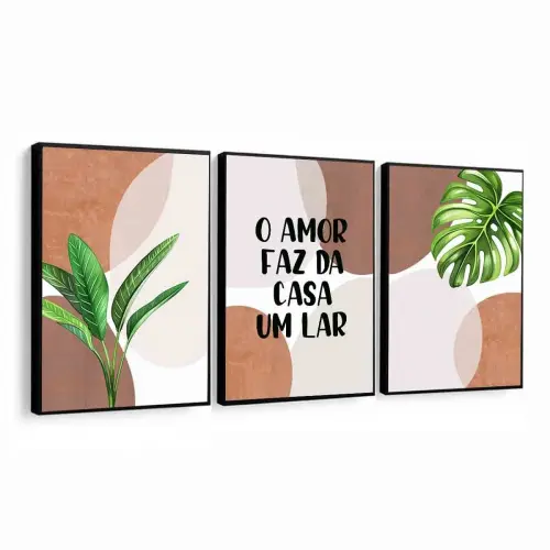 kit 3 quadro decorativo família lar decor casa casal trio abstra