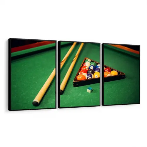 kit 3 quadro decorativo  jogo de sinuca taco decor sala escritór