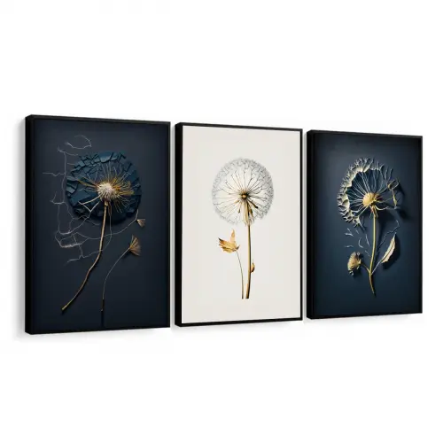 kit 3 quadro decorativo  folhas douradas folhagem dourada galhos 