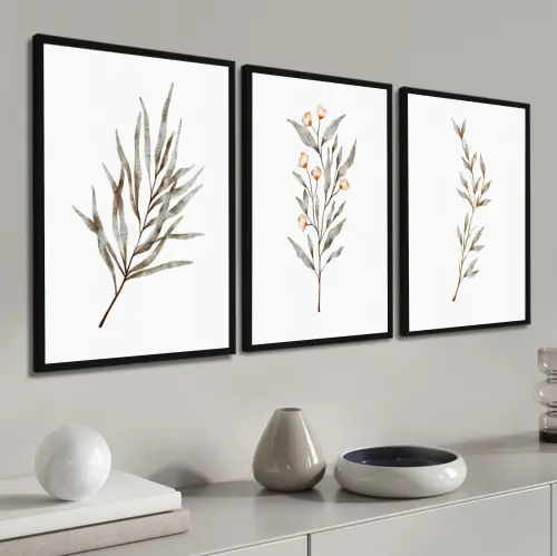 kit 3 quadro decorativo folhas de trigo ramo de galhos folhagem sala quarto decor casa minimalista molduras