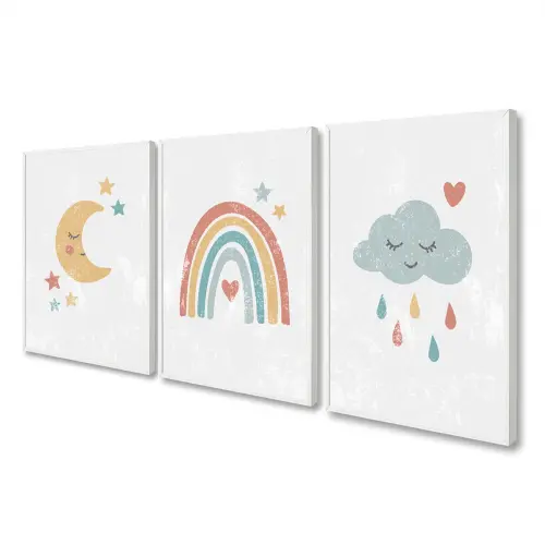kit 3 quadro decorativo bebe infantil decor quarto infantil nuvem