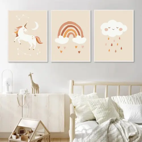 kit 3 quadro decorativo bebe infantil menina decor quarto infantil nuvem ursinhos com molduras